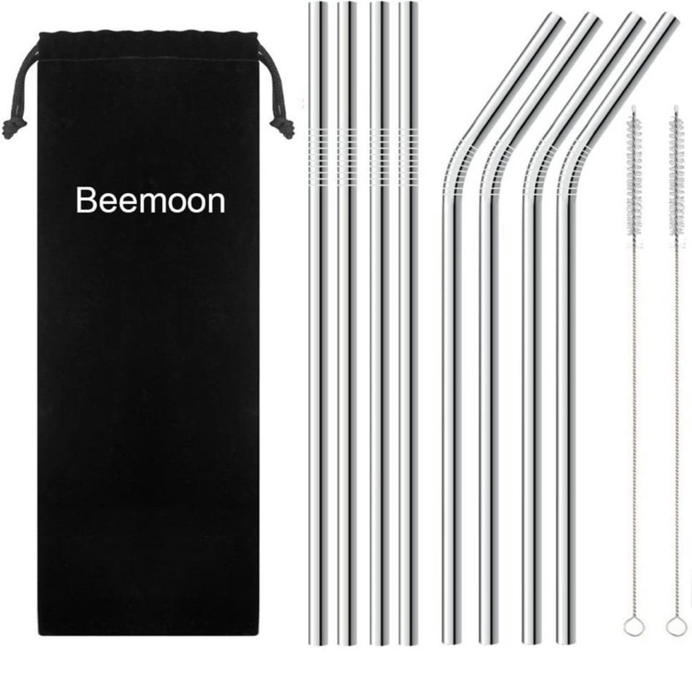 New Set of 8 Stainless Steel Straws 10.5”